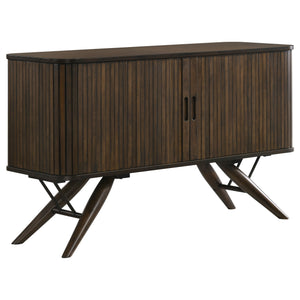English Elm Wes Dark Walnut 2-Door Sideboard Buffet Storage Cabinet with Removable Shelves, Tapered Legs, Timeless Grain Finish B062P344986