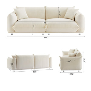 English Elm Oversized Sherpa Loveseat Sofa with Metal Legs and Solid Wood Frame, Plush 3-Seater with Pillows White W3817S00002