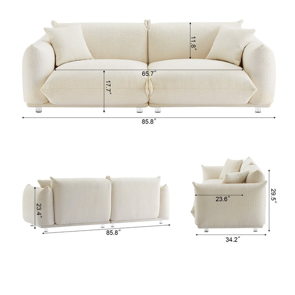 English Elm Oversized Sherpa Loveseat Sofa with Metal Legs and Solid Wood Frame, Plush 3-Seater with Pillows White W3817S00002