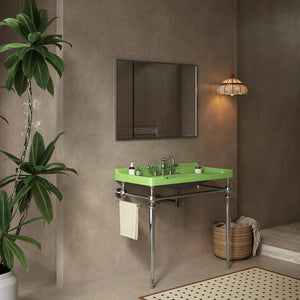 English Elm VICI 36" Bathroom Console Sink with Integrated Ceramic Basin, 3-Hole Faucet, Stainless Legs & Towel Bar Chrome,Green W2615S00119