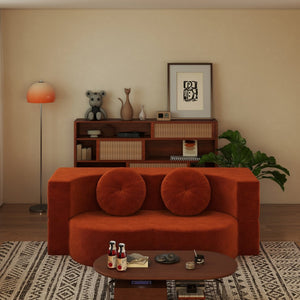 English Elm Modern Corduroy Folding Floor Sofa Sleeper with Foam Fill for Studio Bedroom Guests Orange W2353P379629