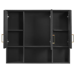 English Elm 35 Inch Wall Mount Medicine Cabinet Soft Close Mirror Storage for Modern Bathroom Black N710P389453B