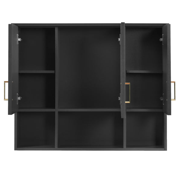 English Elm 35 Inch Wall Mount Medicine Cabinet Soft Close Mirror Storage for Modern Bathroom Black N710P389453B