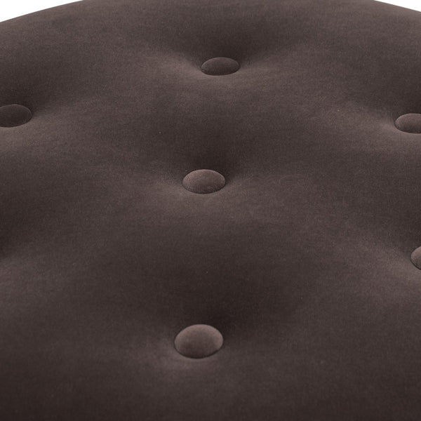 English Elm Jennifer Taylor Home - Yolanda Round 24" Upholstered Accent Ottoman in Performance Velvet with Tassel Fringe, Durable Build Brown B2719P358854