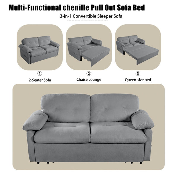 English Elm (old: W3163p269700) Convertible Chenille Sleeper Loveseat with Queen Pullout and Rolling Casters Grey W3163S00101