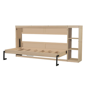 English Elm Twin Space-Saving Murphy Bed with Bookshelf and Fold-Down Desk, LVL/MDF, Compact Modern Design Natural GX002221AAN