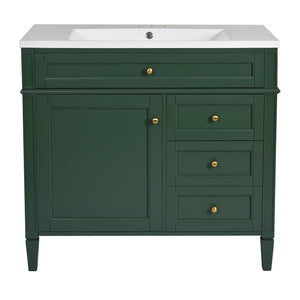 English Elm 36'' Modern Bathroom Vanity With Resin Sink, Mirror Cabinet, Soft-Close Drawers & 6 Shelves N710S236006F