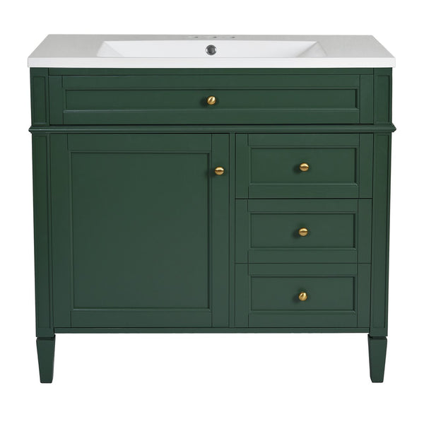 English Elm 36'' Modern Bathroom Vanity With Resin Sink, Mirror Cabinet, Soft-Close Drawers & 6 Shelves N710S236006F