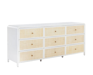 Sunpan Tierra Dresser - Coastal-Inspired Elegance with Rattan Detailing and Soft-Close Drawers for Style Large - 80W x 21D x 34H
