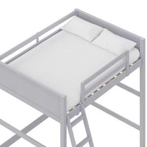 English Elm Denver Full Size Loft Bed with Ladder & Guardrails, Gray Wood Space-Saving Design for Kids Rooms B2733P384490