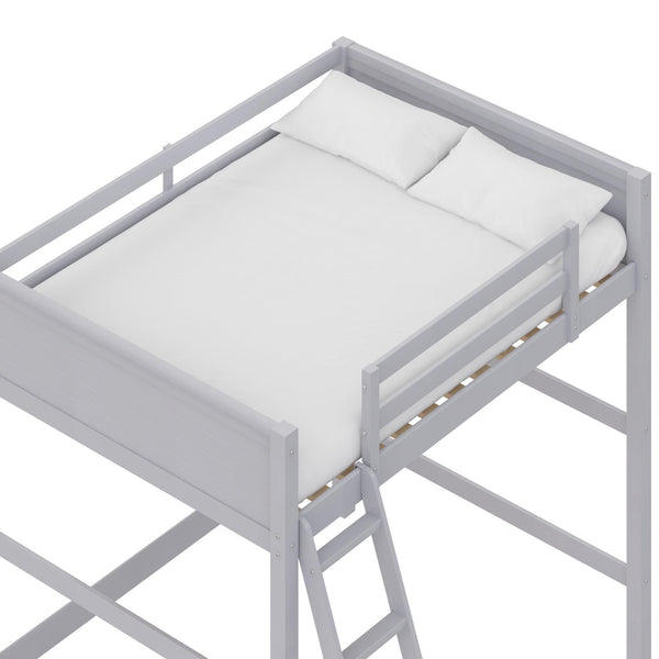 English Elm Denver Full Size Loft Bed with Ladder & Guardrails, Gray Wood Space-Saving Design for Kids Rooms B2733P384490