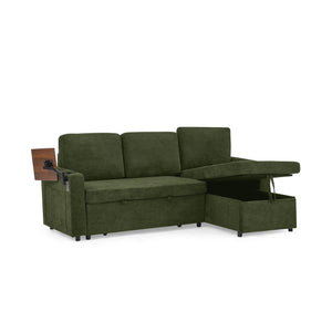 English Elm Modern Chenille Sofa Bed With Retractable Table, Led Lights, Usb Ports & Cup Holders – Green Comfort W1413S00097