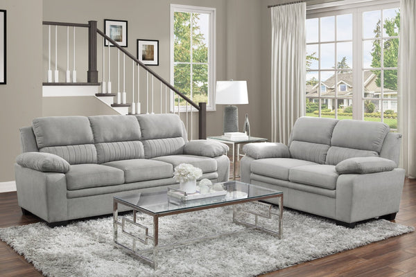 English Elm Plush Gray Textured Fabric Sofa with Channel Tufting and Solid Wood Frame Modern B011P214025