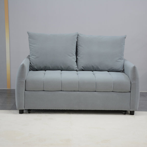 English Elm Modern Velvet 3-in-1 Sleeper Sofa Bed Convertible Loveseat Light Blue with USB, Storage Pockets & Pillows, Adjustable Backrest W1183S00021