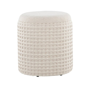 English Elm Wood Lidded Storage Ottoman Handwoven Wool Artisan Texture for Bohemian Living Spaces Ivory B202P471522