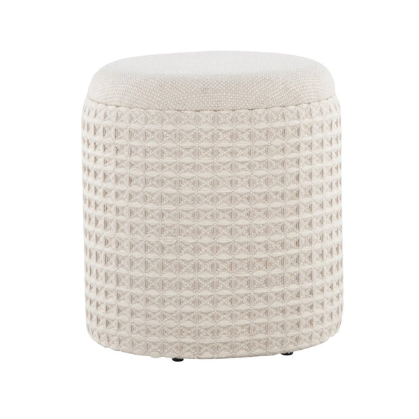 English Elm Wood Lidded Storage Ottoman Handwoven Wool Artisan Texture for Bohemian Living Spaces Ivory B202P471522