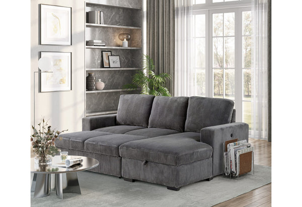 English Elm Melody Grey Sectional Sofa With Pullout Bed - Modern Comfort For Apartments & Family Rooms B201S00306