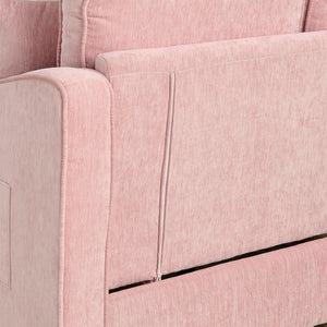 English Elm Two-seater Corduroy Loveseat with Sculptural Asymmetric Design and Hidden Ottoman Storage Pink W487S00465