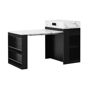 English Elm [video] Trexm Folding Extendable Kitchen Island Sideboard with Power Outlet and Storage XW000028AAB