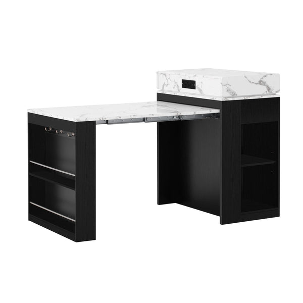 English Elm [video] Trexm Folding Extendable Kitchen Island Sideboard with Power Outlet and Storage XW000028AAB