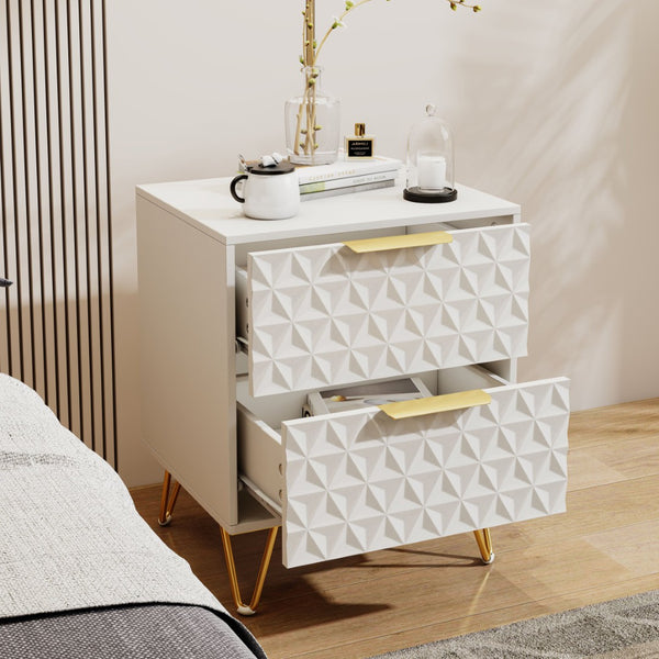 English Elm Set of 2 Wall Mounted Nightstands Gold Legs Geometric Embossed Drawers Bedroom W2948P337510
