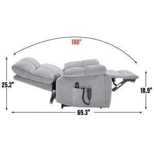 English Elm Beige Chenille Power Lift Recliner Dual Motor Massage Heat 350 Lb Capacity Gray W1803P264031