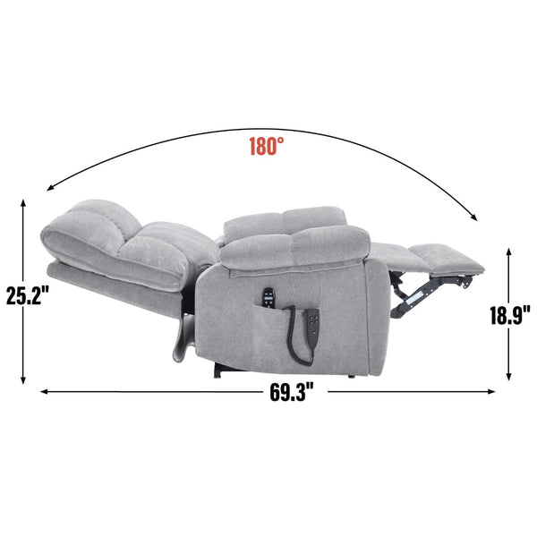 English Elm Beige Chenille Power Lift Recliner Dual Motor Massage Heat 350 Lb Capacity Gray W1803P264031