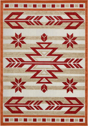 Unique Loom Outdoor Modern Albuquerque Machine Made Geometric Rug Burgundy, Beige/Terracotta 7' 0" x 10' 0"