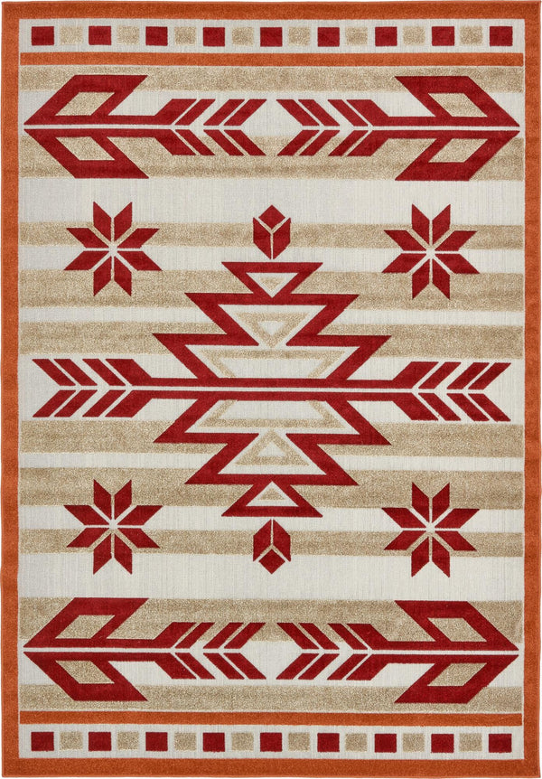 Unique Loom Outdoor Modern Albuquerque Machine Made Geometric Rug Burgundy, Beige/Terracotta 7' 0" x 10' 0"