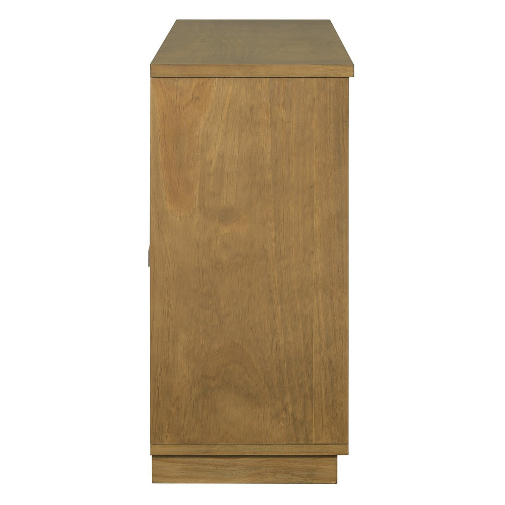 English Elm TREXM 4-Door Large Storage Buffet Cabinet with Glass Doors, Adjustable Shelves and Cable Port Old Pine N715P247544D