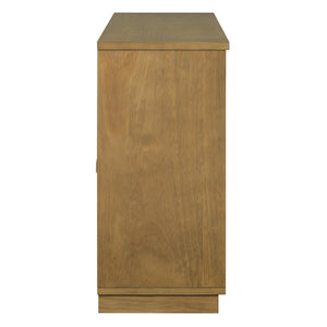 English Elm TREXM 4-Door Large Storage Buffet Cabinet with Glass Doors, Adjustable Shelves and Cable Port Old Pine N715P247544D