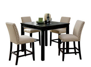 English Elm Rustic 5-Pc Counter Height Dining Set with Square Wood Table, Fabric Cushioned Chairs, Distressed Charm B2741P384492