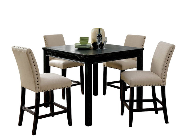 English Elm Rustic 5-Pc Counter Height Dining Set with Square Wood Table, Fabric Cushioned Chairs, Distressed Charm B2741P384492