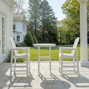 English Elm 3-piece Hdpe Outdoor Bar Height Bistro Set with Round Pub Table and Two Stools Cottage White,Creamy White,White W3566S00030