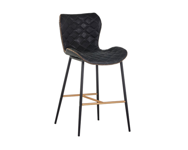 Sunpan Lyla Stylish Barstool Set of 2 with Diamond-Stitched Seat and Chic Gold Accents for Modern Spaces Antique Black