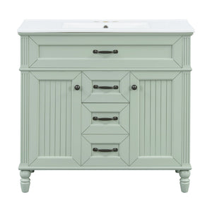 English Elm 36 Inch Bathroom Vanity with Ceramic Sink, Durable MDF & Solid Wood Frame, Soft-Close Doors, Luxe Handles, Ample Organized Storage, Modern Freestanding Design Green N725P314034F