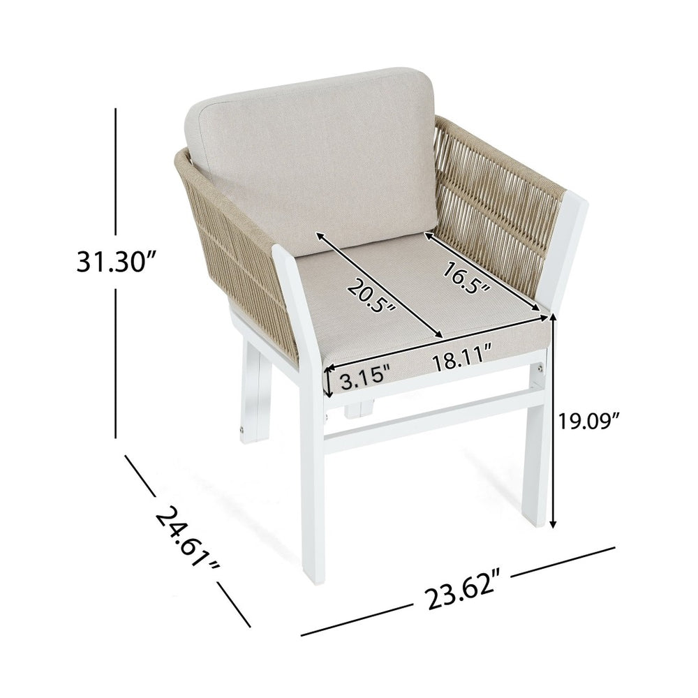 English Elm Outdoor Woven Rattan Aluminum Dining Chairs Set of 2 Coastal Patio Seating Beige,White N779P368549W