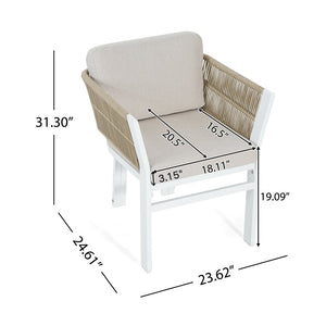 English Elm Outdoor Woven Rattan Aluminum Dining Chairs Set of 2 Coastal Patio Seating Beige,White N779P368549W