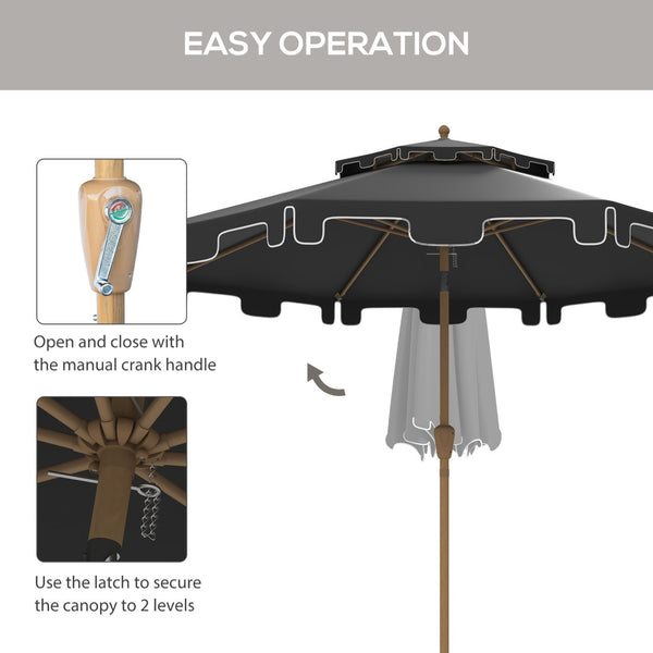 English Elm Outsunny 9' Patio Umbrella With Tilt Crank, Double-Top Vented Canopy For Ultimate Outdoor Comfort W2225P217593-GIGA
