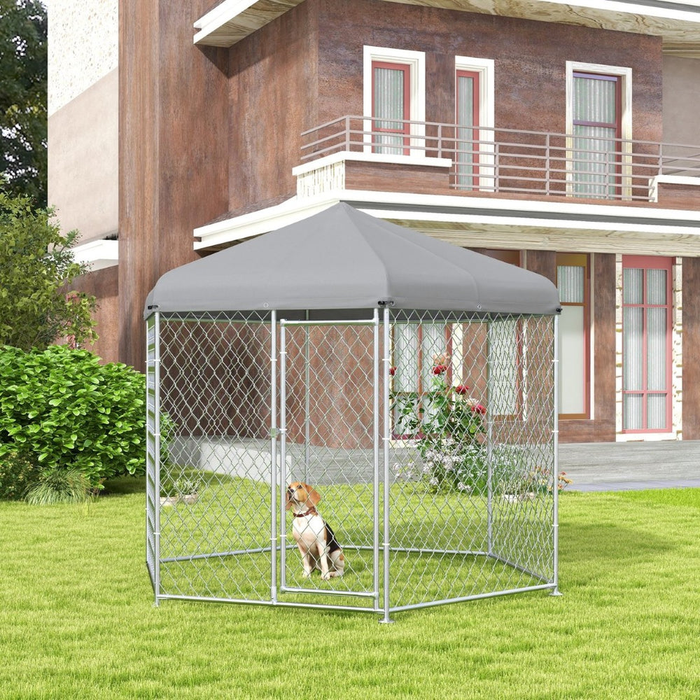 English Elm Pawhut Galvanized Steel Outdoor Dog Run with Lockable Door for Large Breeds W2225P173783