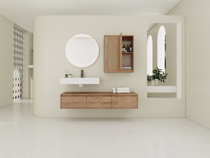 English Elm 60-Inch Wall-Mounted Bathroom Vanity With Integrated Resin Sink, Soft-Close Drawers & Elegant Oak Finish W999S00358