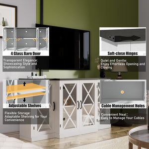 English Elm Farmhouse Rustic TV Stand with Barn Doors and Cable Management — Spacious Wooden Media Console White 68.9 L x 17.72 W x 6.77 H T3609P332399