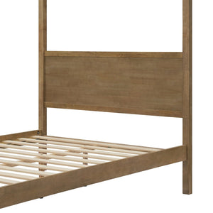 English Elm Queen Solid Wood Canopy Bed Four Post Antique Oak Finish with Curtain Rail Slots N758Q084041N