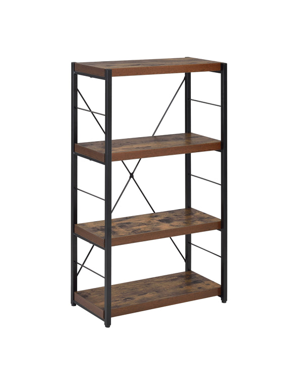 English Elm Bob Weathered Oak Bookshelf with Black Metal Frame, 3-Tier Open Storage, Industrial Modern Design B2726P278407