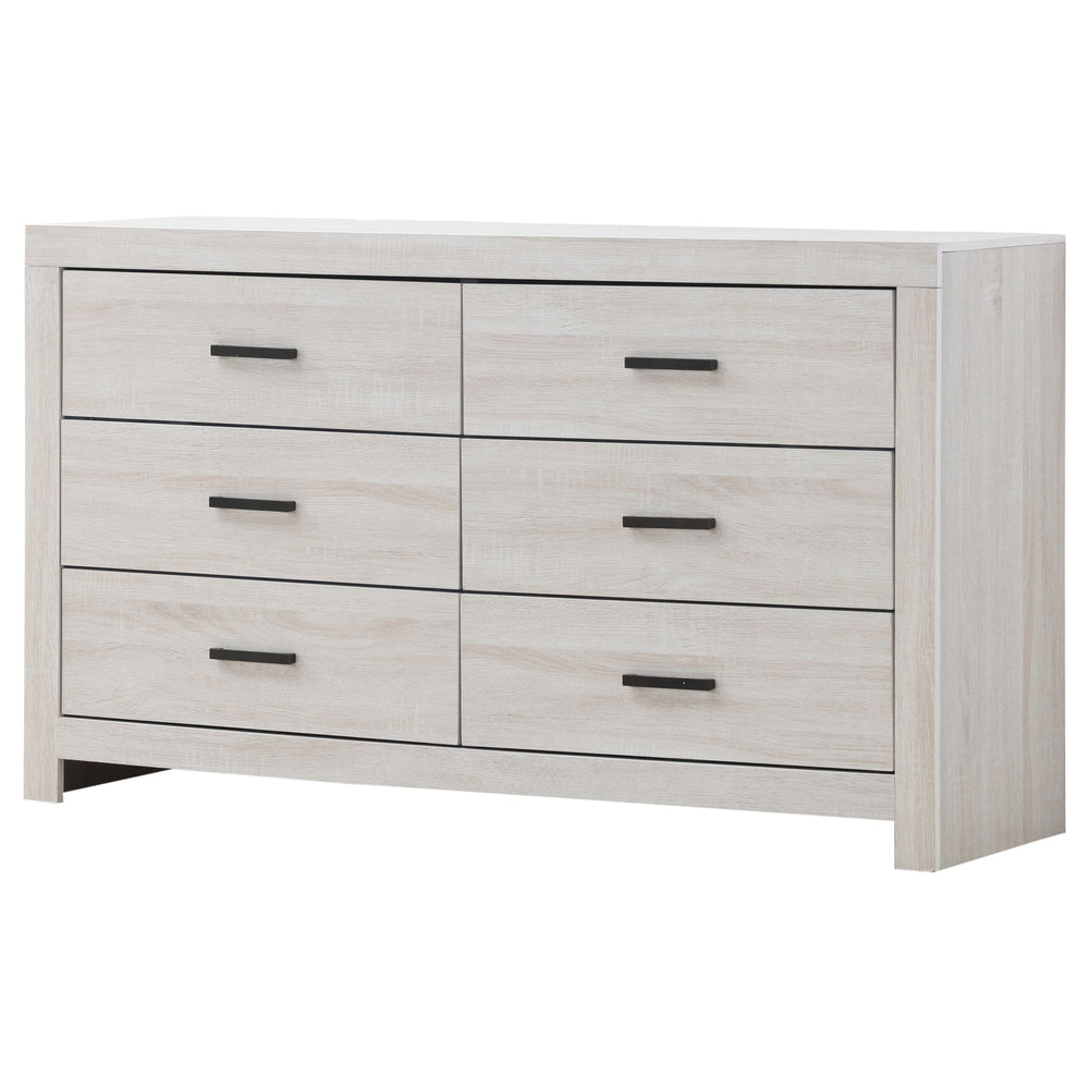 English Elm Sherwood Coastal White 6-Drawer Dresser — Sleek Modern Silhouette, Smooth Hardware, Spacious Storage B062P375390