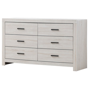 English Elm Sherwood Coastal White 6-Drawer Dresser — Sleek Modern Silhouette, Smooth Hardware, Spacious Storage B062P375390