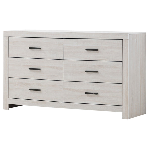 English Elm Sherwood Coastal White 6-Drawer Dresser — Sleek Modern Silhouette, Smooth Hardware, Spacious Storage B062P375390