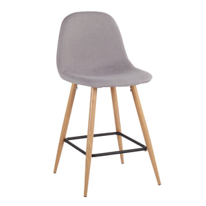 English Elm Pebble Mid-Century Modern Counter Stool Set of 2 with Upholstered Seat, Natural Metal Tapered Legs Grey B202P221753