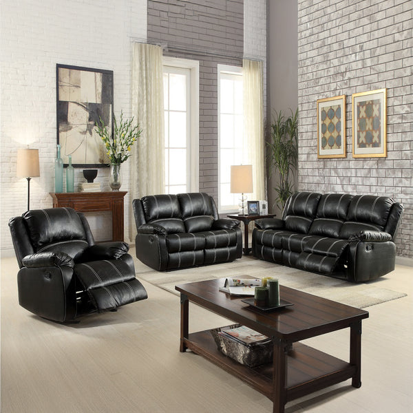 English Elm Zuriel Synthetic Leather Recliner Sofa with Pocket Springs, Pillow-Top Arms & Smooth Latch Recline Black 77 L x 31 W x 26 H B2726P253078