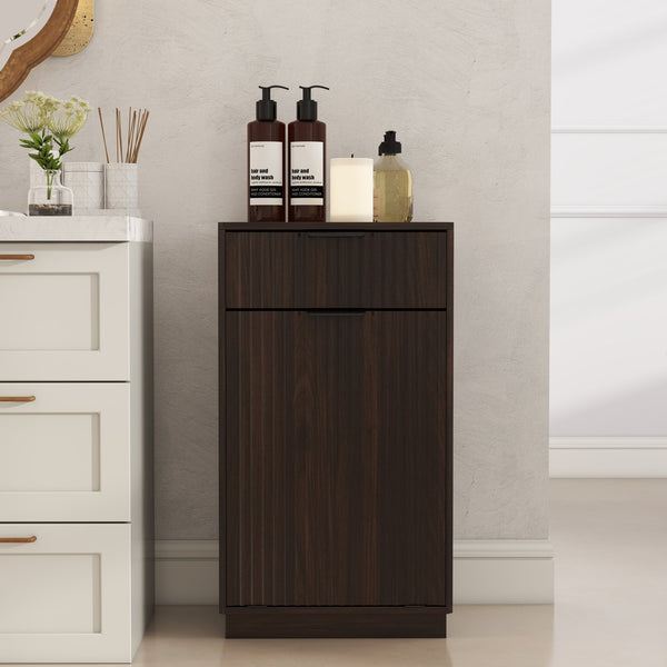 English Elm 10-Gallon Woodgrain Tilt-Out Trash Cabinet with Wave-Texture Drawer, Industrial Metal Accents, Space-Saving Organizer for Kitchen Bath Living Room Walnut W2557P319051